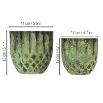 tételeket Vintage fém virágcserép, zöld, Ø14/12cm, 2 db-os szett