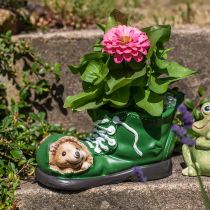 tételeket Ültetős dekoráció, zöld cipő sündisznóval, kerámia 14x13cm H13cm