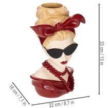 tételeket Napszemüveges és gyöngy nyakláncos nőt ábrázoló fejváza, 30 cm