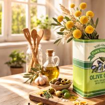 tételeket Olívaolaj váza, kerámia, ideális konyhai dekorációnak és mediterrán asztalnak, 18 cm