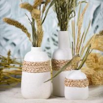 Virágváza fehér kerámia és tengerifű váza asztaldísz H22,5cm