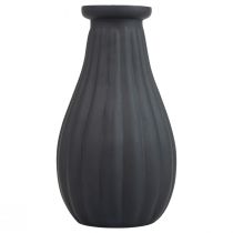 Váza fekete üveg váza hornyok dekoratív váza üveg Ø8cm H14cm