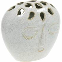 Váza arckrémmel, bézs H18cm kőedény megjelenés 1db