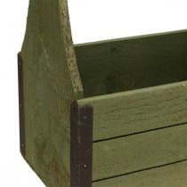 Vintage növényes doboz fa szerszámos láda olivazöld 28×14×31 cm