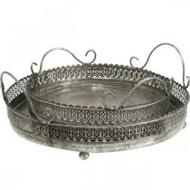 tételeket Vintage tálca, dísztálca ezüst, gyertyatartó H6cm Ø31/24cm 2 db-os készlet