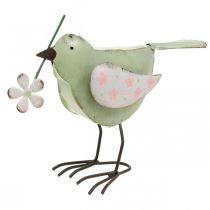 Dekoratív figura madár virág tavaszi dekorációval vintage fém 19,5cm