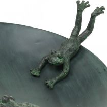 Madárfürdő békákkal, madárfürdő fém kinézet zöld, antracit antik megjelenés Ø28,5cm H13,5cm