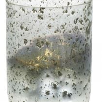 Gyertyaüveg kéttónusú üveg vázalámpa átlátszó, ezüst H14cm Ø10cm