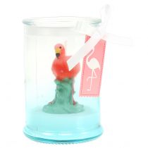Lámpás üveg flamingó gyertyával 9cm