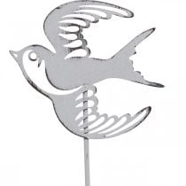 Fecskedísz, fémből készült fali dekoráció, akasztható madarak fehér, ezüst kopott chic H47,5 cm