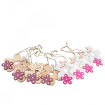 tételeket Fali dekoráció fa virág pillangó fehér rózsaszín 10×9cm 8db
