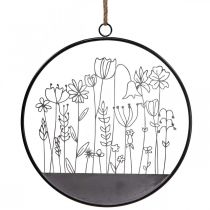 Fali dekoráció virággyűrű nyári dekoráció fém szürke/fekete Ø38cm