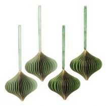 tételeket Vintage karácsonyfadíszek, zöld és arany papírból, Ø8cm, 4 db-os készlet