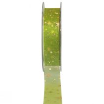 tételeket Karácsonyi szalag, organza szalag zöld csillagmintás 25mm 25m