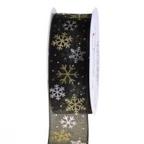 tételeket Karácsonyi szalag organza hópelyhek fekete arany 40mm 15m