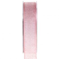 Karácsonyi csillámos rózsaszín szalag 25mm 20m