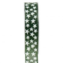 Karácsonyi szalag csillag zöld, fehér 25mm 20m