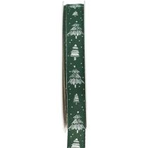 Karácsonyi fenyőfákkal díszített ajándék szalag zöld 15mm 20m