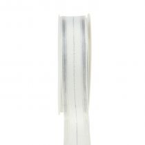 Karácsonyi szalag átlátszó lurex csíkokkal fehér, ezüst 25mm 25m