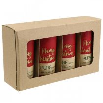 tételeket Piros adventi gyertyák "Boldog karácsonyt" sztearinból és repceviaszból, karácsonyi dekorációhoz, 4 db-os készlet, 130/60mm