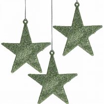 Karácsonyi dekoráció csillag medál menta glitter 10cm 12db