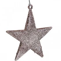 Karácsonyi dekoráció csillag medál rózsaszín csillám 10cm 12db
