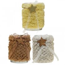 tételeket Karácsonyi dekoráció lámpás üveg műszőrme H12cm Ø9,5cm 3db