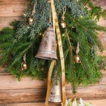 Akasztható karácsonyi harang, Advent, arany harang, antik megjelenés, Ø10,5cm H17cm