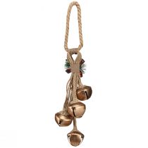 tételeket Nagy arany karácsonyi harangok masnival és fenyőágakkal, ünnepi ajtó- és szobadísz, 51 cm