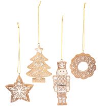 tételeket Karácsonyi díszek, mézeskalács, cukormázas mintás, diótörő, csillag, fa, koszorú, 6 cm, 4 darab
