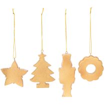 tételeket Karácsonyi díszek, mézeskalács, cukormázas mintás, diótörő, csillag, fa, koszorú, 6 cm, 4 darab
