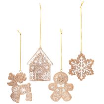 tételeket Karácsonyi díszek, mézeskalács minta, rénszarvas, mézeskalács ember, hópehely, 7 cm, 4 darab