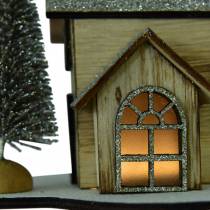 Karácsonyi ház natúr LED világítással, csillogó fa 20 × 17 × 15 cm