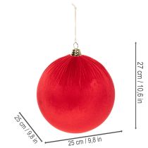 tételeket Piros Bársony Karácsonyi Gömb, Nagy Dekoratív Gömb Akasztásra, 25cm, 2 Darab