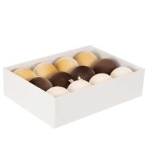 tételeket Karácsonyi gömbdíszek, bársony hatású, meleg színek keveréke, 8 cm, 12 darab