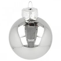 tételeket Mini karácsonyi labdák, fadísz keverék, Adventi dekoráció fekete/ezüst/gyöngyház H4,5cm Ø4cm valódi üveg 24 db