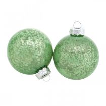 Karácsonyi bál, karácsonyfadíszek, üveggolyó zöld márványozott H6,5cm Ø6cm valódi üveg 24db