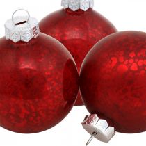 tételeket Karácsonyfa golyó, fa medál, karácsonyi golyó piros márvány H6,5cm Ø6cm valódi üveg 24db