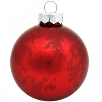 Fagolyó, karácsonyfadísz, üveggolyó piros márvány H4,5cm Ø4cm valódi üveg 24db