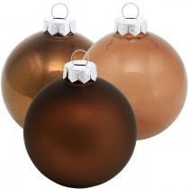Karácsonyfa labdák, fadíszek, karácsonyi labdák barna H6,5cm Ø6cm valódi üveg 24db