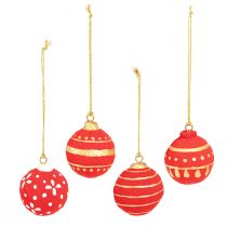 tételeket Piros, függő papírmasé karácsonyi golyók 5,5 cm-es 4 darabos szett