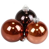 Karácsonyi golyók üvegbarna keverék fagolyók fényes Ø7,5cm 12 db
