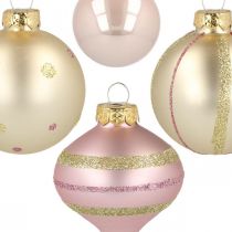 Karácsonyi labdák üveg rózsaszín sárga válogatva Ø4,5-7cm 20db