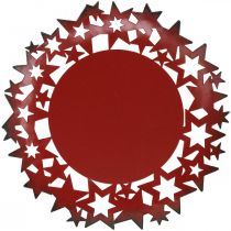 Karácsonyi tányér fém dísztányér csillagokkal, piros Ø34cm