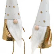 tételeket Gnome karácsonyi díszfigura fehér, arany Ø6,5cm H22cm 2 db