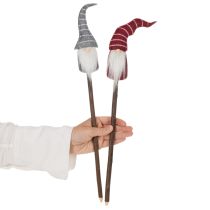 tételeket Gnóm díszfigura csíkos kalappal fa pálcán, 46cm, 6 darab