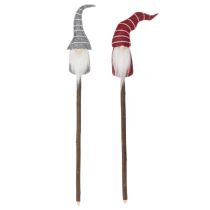 tételeket Gnóm díszfigura csíkos kalappal fa pálcán, 46cm, 6 darab