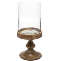 Lámpás üveg fa alapon dekoratív üveg antik megjelenés Ø22cm H45cm