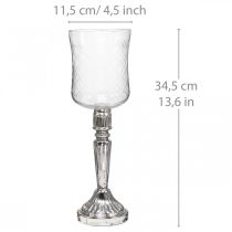 Lámpás üveg gyertyaüveg antik megjelenés tiszta, ezüst Ø11,5cm H34,5cm