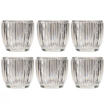 tételeket Lámpás üveg gyertyatartó hornyokkal átlátszó Ø7cm 6 db